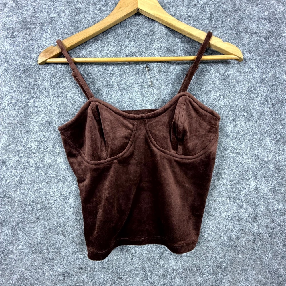 Love x Design Camisole Top Women Small Brown Stretch Velvet Crop Corset Style